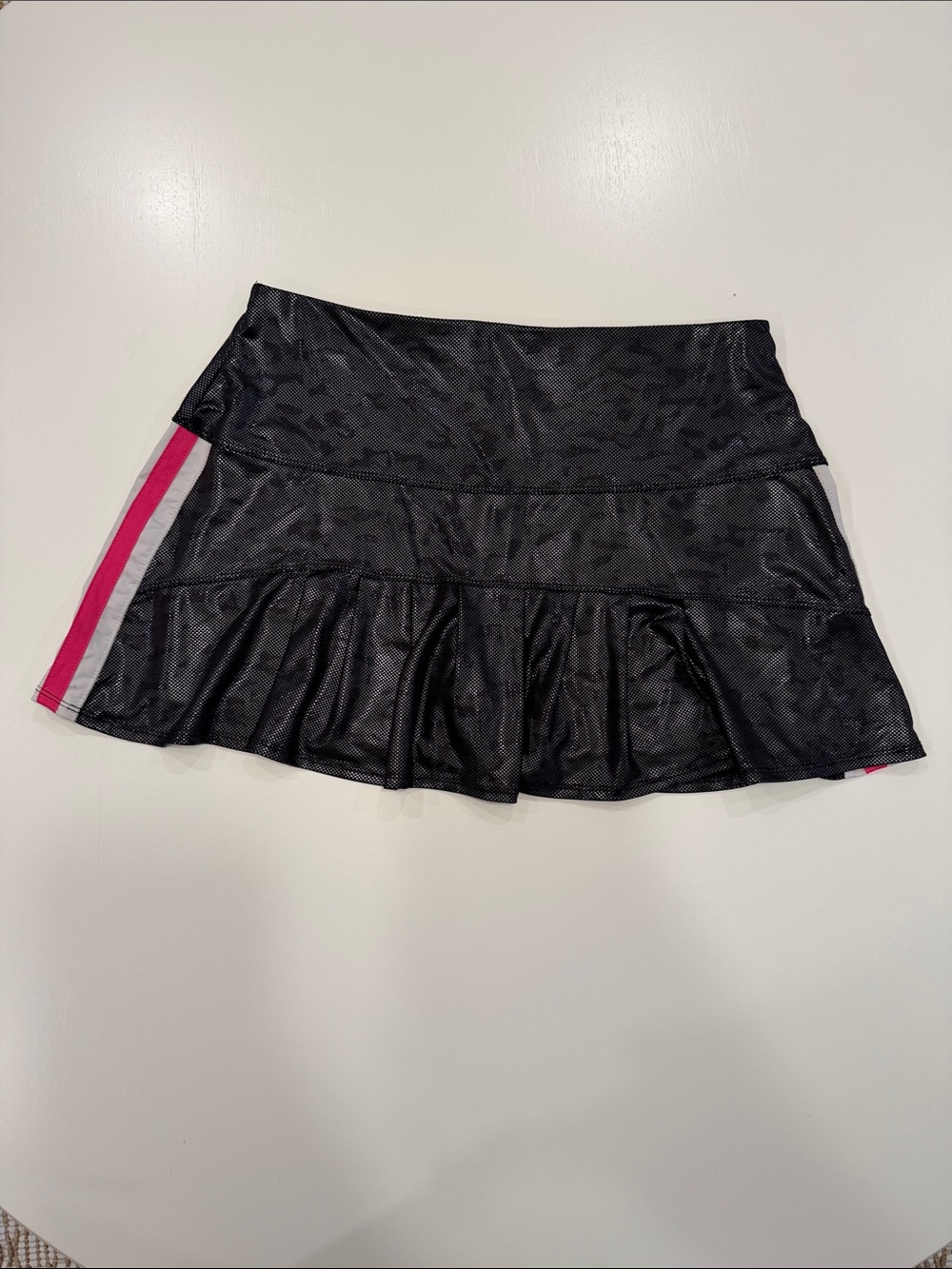Lucky in Love Tennis Skirt. Black Star-Accent Skirt with Pink Stripe - Picture 3 of 3
